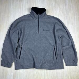 Champion Vintage Gray Fleece 1/3 Zip Pullover Casual Sweater Jacket Men's XL